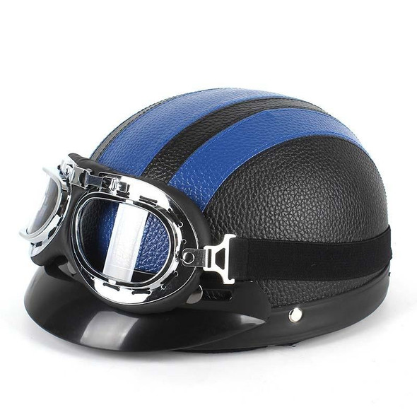 BSDDP A0318 PU Helmet With Goggles, Size: One Size(Black Blue)