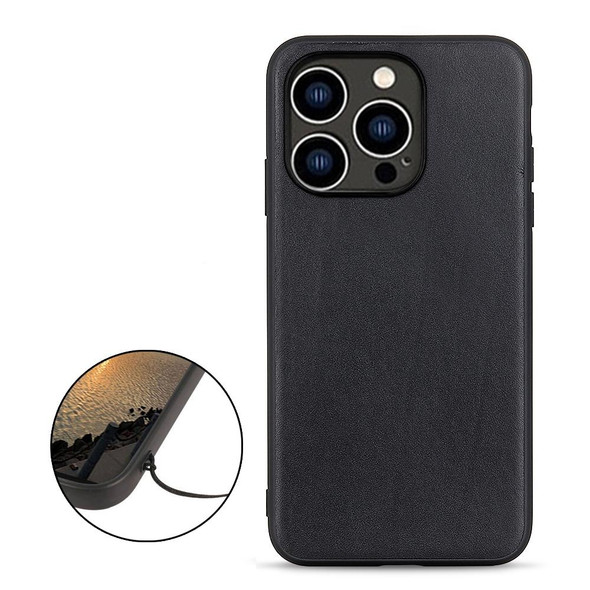 iPhone 14 Pro Lambskin Texture Genuine Leather Phone Case (Black)