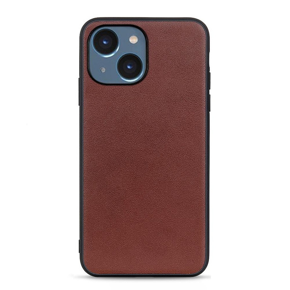 iPhone 14 Lambskin Texture Genuine Leather Phone Case (Brown)