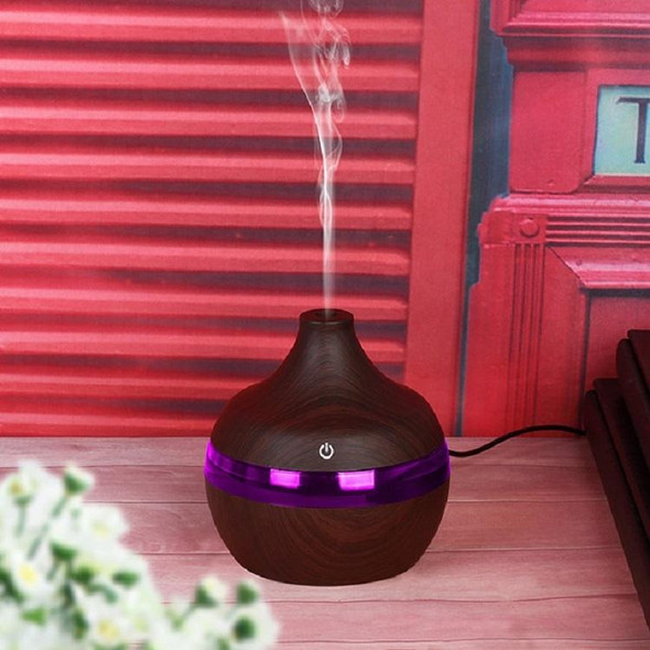 300ML Waterdrop Shape USB Wood Grain Aromatherapy Air Purifier Mute Humidifier, Color: Deep Wood Grain