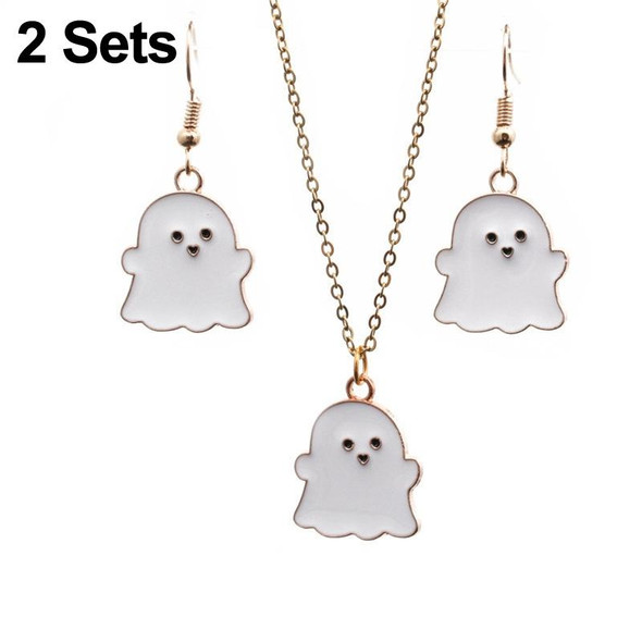 2 Sets Halloween Jewelry Alloy Ghost Earrings Necklace(White Earrings+Necklace)