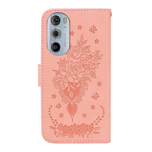 Motorola Edge+ 2022 / Edge 30 Pro Butterfly Rose Embossed Leather Phone Case(Pink)