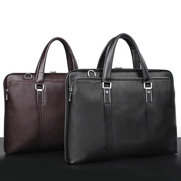 Men Business Cowhide Leather Handbag Lawyer Briefcase Messenger Bag Laptop Bag(Black)