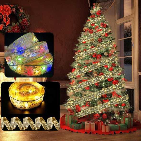 Christmas LED Lights Bronzing Double Ribbon String Lights, Specification: 10m(Silver Warm Light)