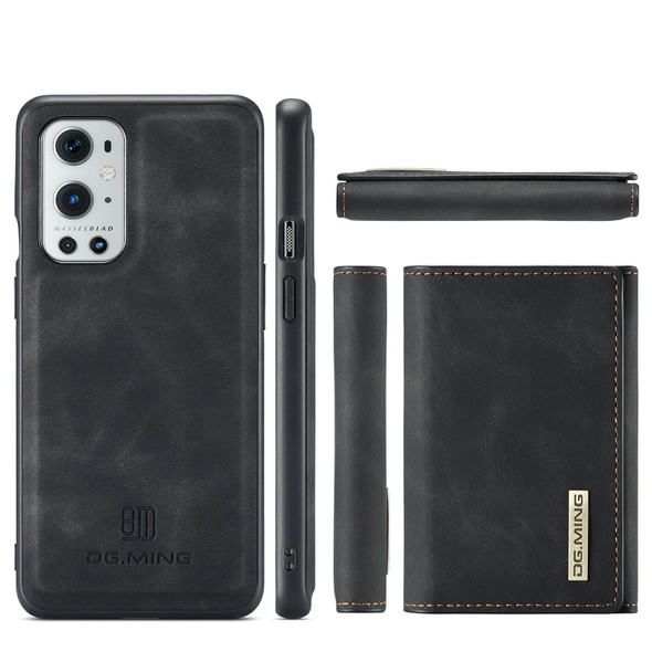 OnePlus 9 Pro DG.MING M1 Series 3-Fold Multi Card Wallet + Magnetic Back Cover Shockproof Case with Holder Function(Black)