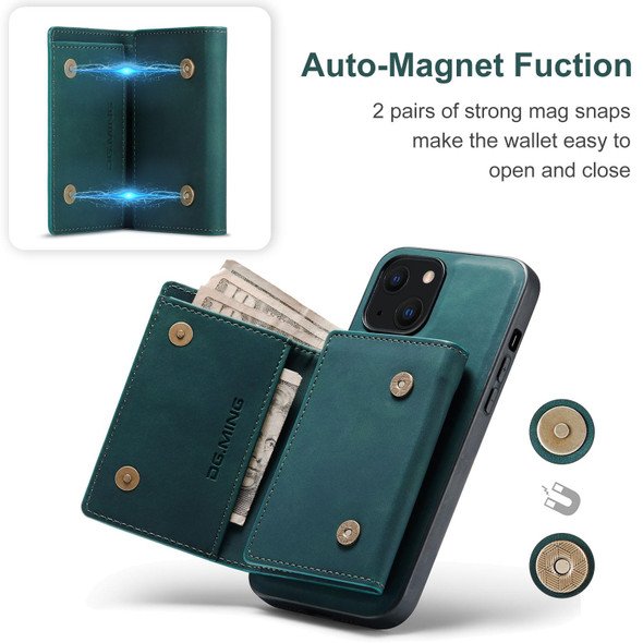 DG.MING M1 Series 3-Fold Multi Card Wallet + Magnetic Shockproof Case with Holder Function - iPhone 13(Green)