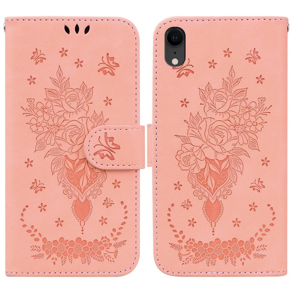 Butterfly Rose Embossed Leatherette Phone Case - iPhone XR(Pink)