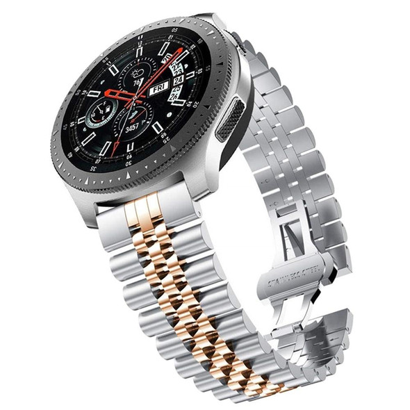 22mm - Amazfit GTR 42mm Five Beads Steel Watch Band(Silver Rose Gold)