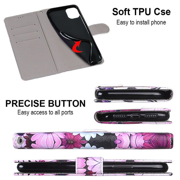 Coloured Drawing Cross Texture Horizontal Flip PU Leatherette Case with Holder & Card Slots & Wallet & Lanyard - iPhone 11 Pro Max(Chrysanthemum Pink White Purple)