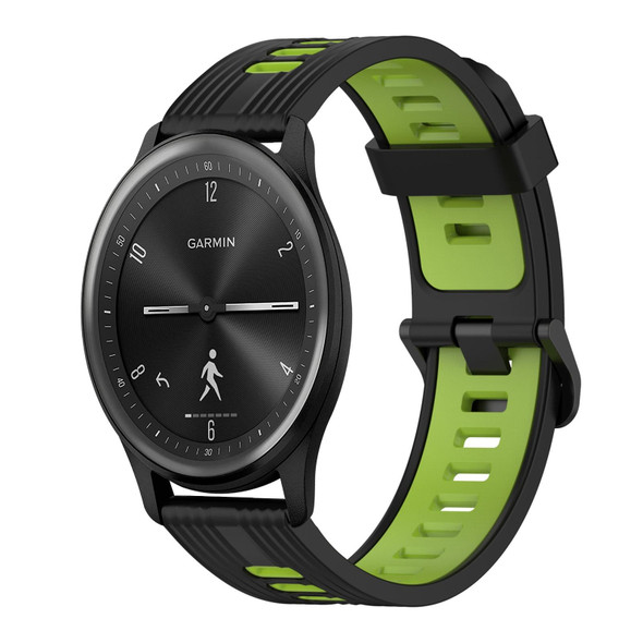 Garmin Vivomove Sport 20mm Vertical Pattern Two-Color Silicone Watch Band(Black+Green)
