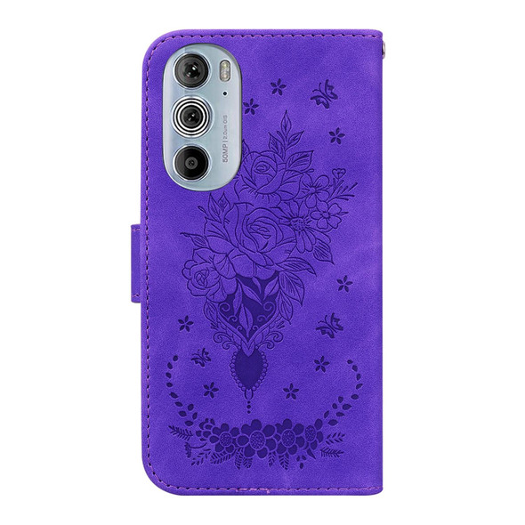 Motorola Edge+ 2022 / Edge 30 Pro Butterfly Rose Embossed Leather Phone Case(Purple)