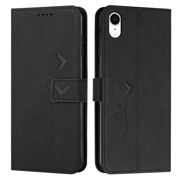 Skin Feel Heart Pattern Leather Phone Case - iPhone XR(Black)