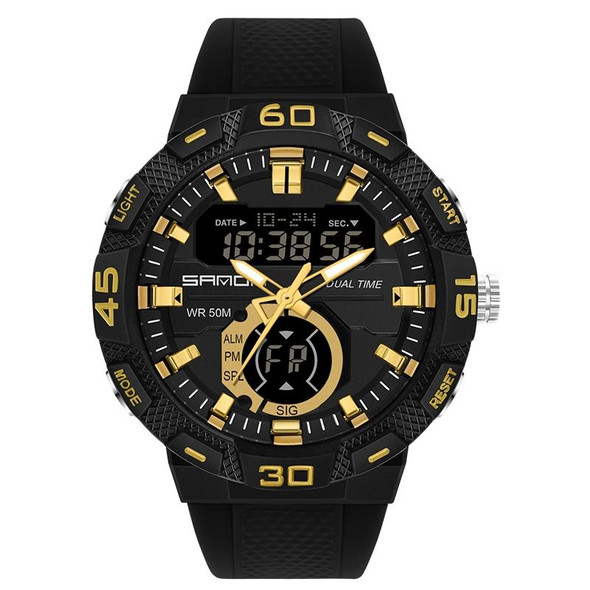 SANDA 3087 Luminous Waterproof Dual Display Electronic Watch(Black+Gold)