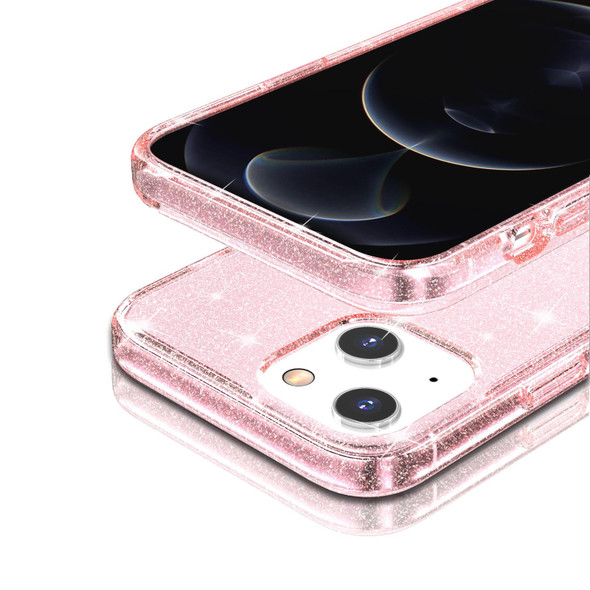 Shockproof Terminator Style Glitter Powder Protective Case - iPhone 14 Max (Pink)