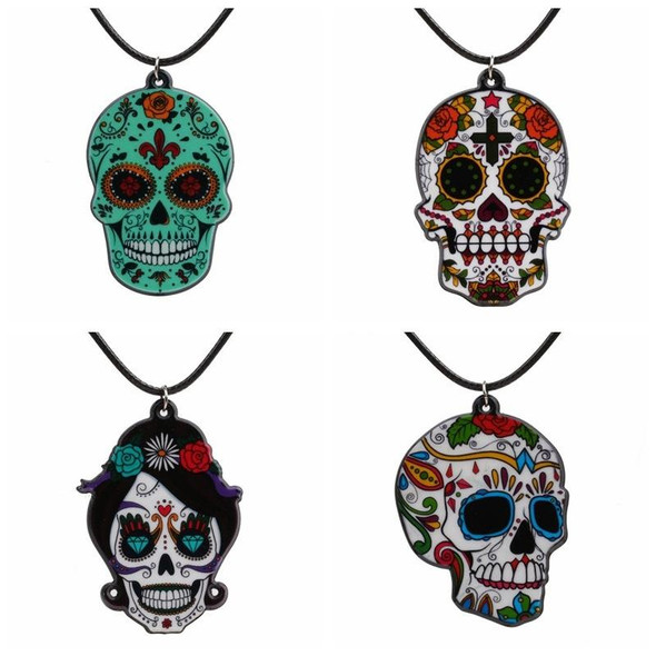 4 PCS Halloween Skull Necklace Acrylic Personalized Pendant Jewelry(Women Ghost)