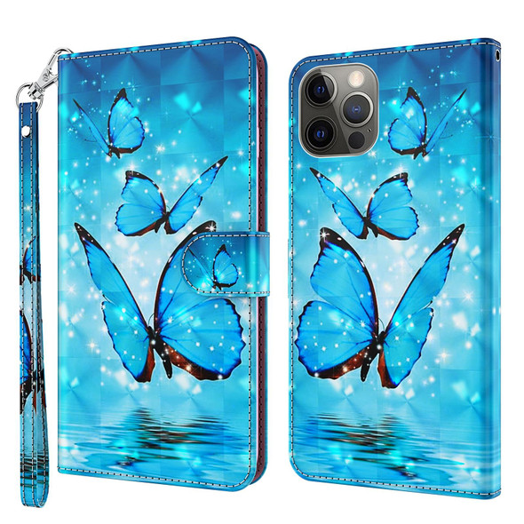 3D Painting Pattern Flip Leatherette Phone Case - iPhone 14 Pro (Three Butterflies)