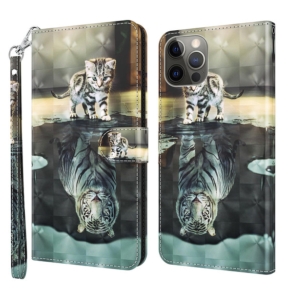 3D Painting Pattern Flip Leatherette Phone Case - iPhone 14 Pro Max (Cat Tiger)