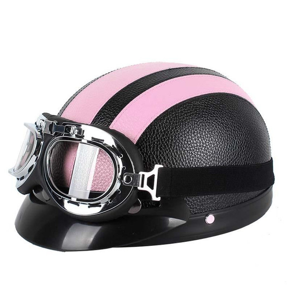 BSDDP A0318 PU Helmet With Goggles, Size: One Size(Black Pink)