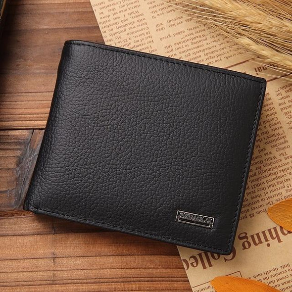 Genuine Leather Wallet Fashion Short Bifold Men Wallet Casual Soild Men Wallets With Coin Pocket Purses Male Wallets(Black)