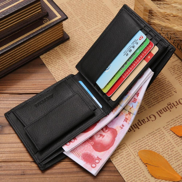 Genuine Leather Wallet Fashion Short Bifold Men Wallet Casual Soild Men Wallets With Coin Pocket Purses Male Wallets(Black)