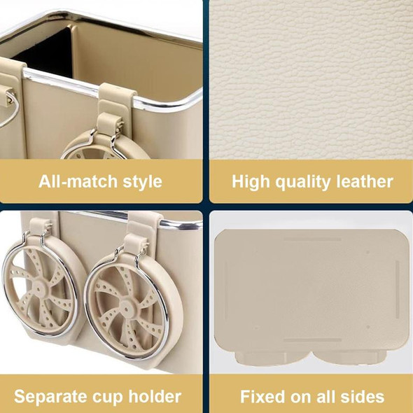 Car Paper Box Hanging Armrest Box Storage Box Cup Holder(Beige Double Cup)