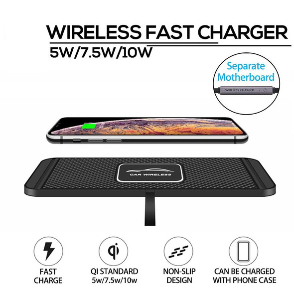C1 15W Car Anti-Skid Mats Wireless Charger With 1m USB Data Cable(Black )