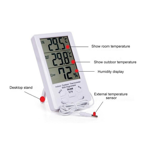 TA298 Digital LCD Humidity / Hygrometer and Thermometer with Extra Sensor Cable