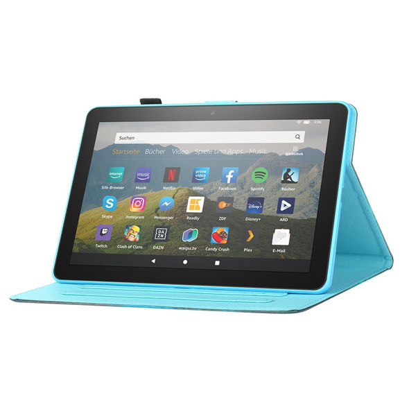 Amazon Fire HD 10 (2021) Coloured Drawing Stitching Horizontal Flip Leatherette Case with Holder & Card Slot & Sleep / Wake-up Function(Blue Marble)