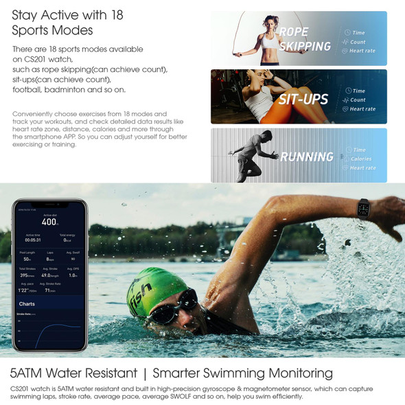 CS201 1.3 inch TFT Color Screen IP68 Waterproof Sport Smart Watch, Support Sleep Monitoring / Heart Rate Monitoring / Blood Oxygen Monitoring / Message Push(Black)