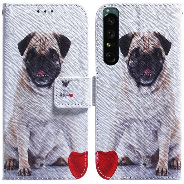 Sony Xperia 1 IV Coloured Drawing Leather Phone Case(Pug)