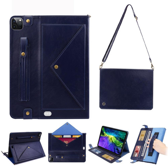 iPad Pro 11 2021 / 2020 Envelope Horizontal Flip PU Leather Tablet Case with Card Slots & Pen Slots & Holder & Wallet & Photo Frame & Shoulder Strap(Blue)