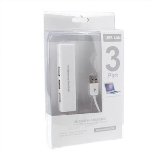 1 Port USB Network With 3 Port USB Hub To Female RJ45 Ethernet Lan Adapter Card(White)