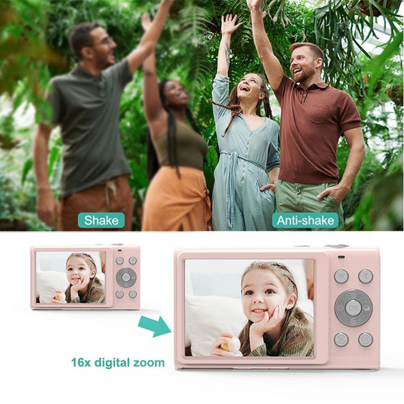 DC402 2.4 inch 44MP 16X Zoom 1080P Full HD Digital Camera Children Card Camera, EU Plug (Pink)