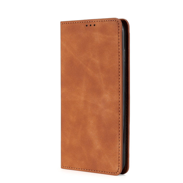 Alcatel 1B 2022 Skin Feel Magnetic Horizontal Flip Leatherette Phone Case(Light Brown)