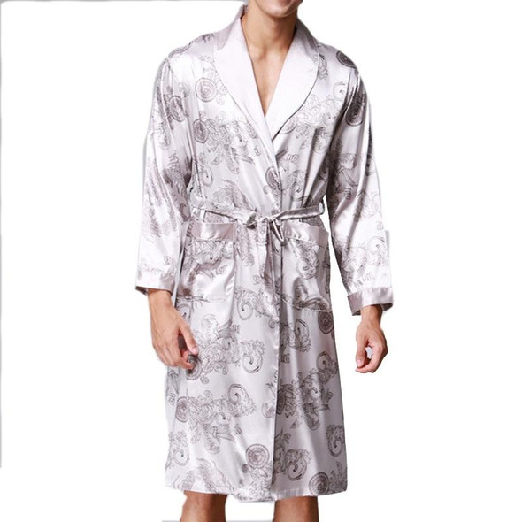 Men Long Paragraph Silk Pajamas(Color:Grey Size:XL)