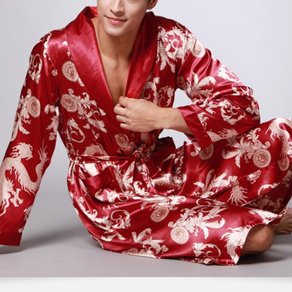 Men Long Paragraph Silk Pajamas(Color:Burgundy Size:XXXL)