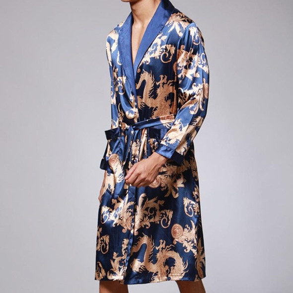 Men Long Paragraph Silk Pajamas(Color:Sapphire Size:XXXL)