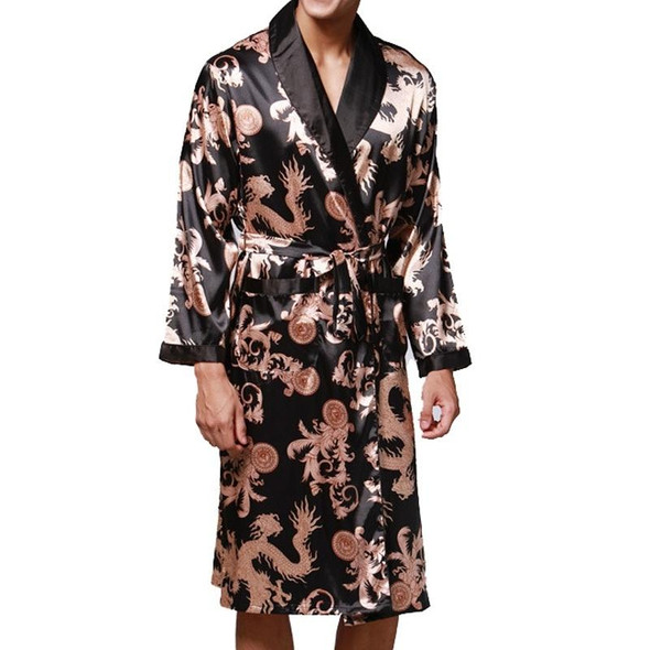 Men Long Paragraph Silk Pajamas(Color:Black Size:XL)