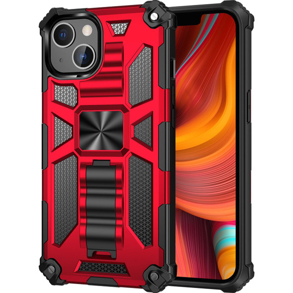 Armor Shockproof TPU + PC Magnetic Protective Case with Holder - iPhone 13(Red)