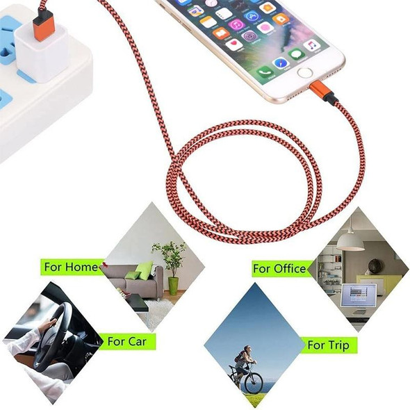 2m Woven Style 8 Pin to USB Sync Data / Charging Cable(Orange)