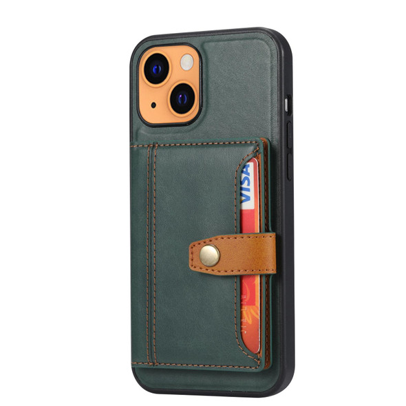 Calfskin Color Matching Shockproof TPU + PU Case with Holder & Card Slot - iPhone 13(Green)