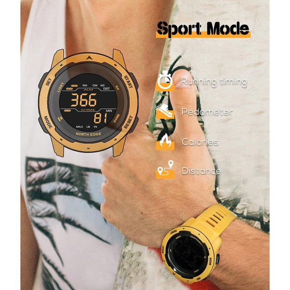NORTH EDGE Mars Men Luminous Digital Waterproof Smart Sports Watch, Support Alarm Clock & Countdown & Sports Mode(Yellow)