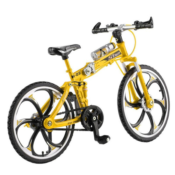 1:8 Scale Simulation Alloy Bicycle Model Mini Bicycle Toy Decoration(Folding-Yellow)
