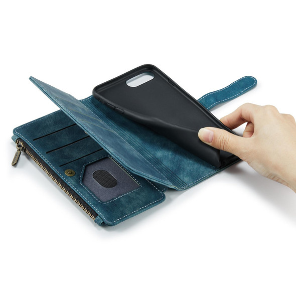 CaseMe-C30 PU + TPU Multifunctional Horizontal Flip Leatherette Case with Holder & Card Slot & Wallet & Zipper Pocket - iPhone 8 Plus & 7 Plus & 6 Plus(Blue)