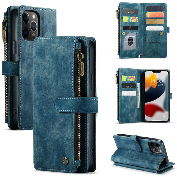 CaseMe-C30 PU + TPU Multifunctional Horizontal Flip Leatherette Case with Holder & Card Slot & Wallet & Zipper Pocket - iPhone 12 Pro Max(Blue)