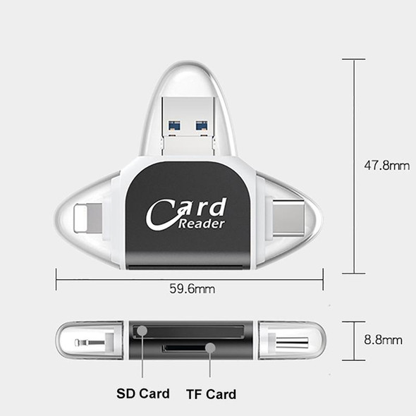 R015 USB2.0 & Micro USB+8Pin+Type-C 4 In 1 Card Reader Supports SD/TF Card(Rose Gold)