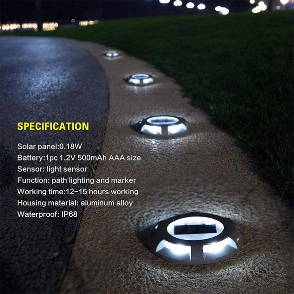 LED Solar Powered Embedded Ground Lamp IP68 Waterproof Outdoor Garden Lawn Lamp(Black)