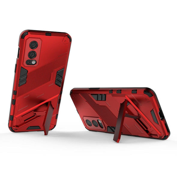 OnePlus Nord 2 5G Punk Armor 2 in 1 PC + TPU Shockproof Case with Invisible Holder(Red)