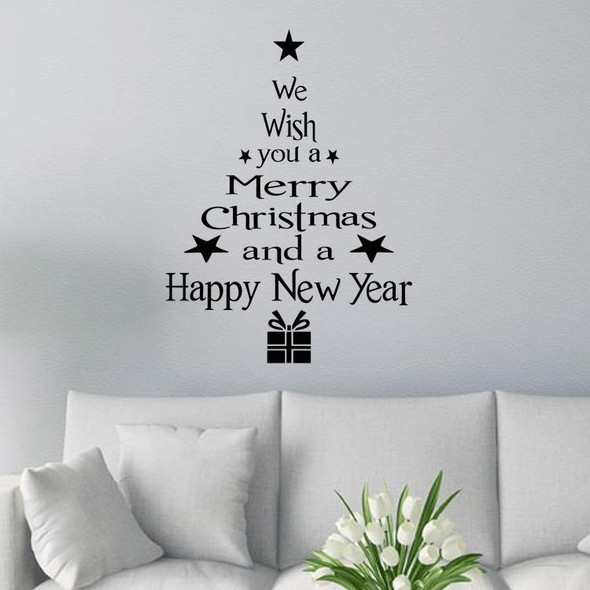 Blessing Christmas Tree Living Room Window Glass Door Removable Christmas Wall Sticker Decoration(Black)