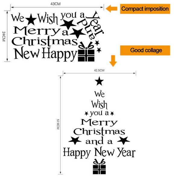 Blessing Christmas Tree Living Room Window Glass Door Removable Christmas Wall Sticker Decoration(Black)